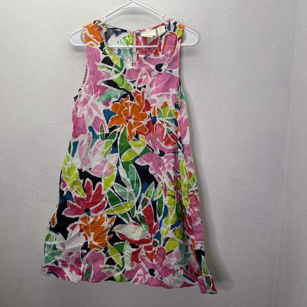 Cynthia Rowley S Floral 100% Linen Shift Tank Mini Dress Lightweight Colorful